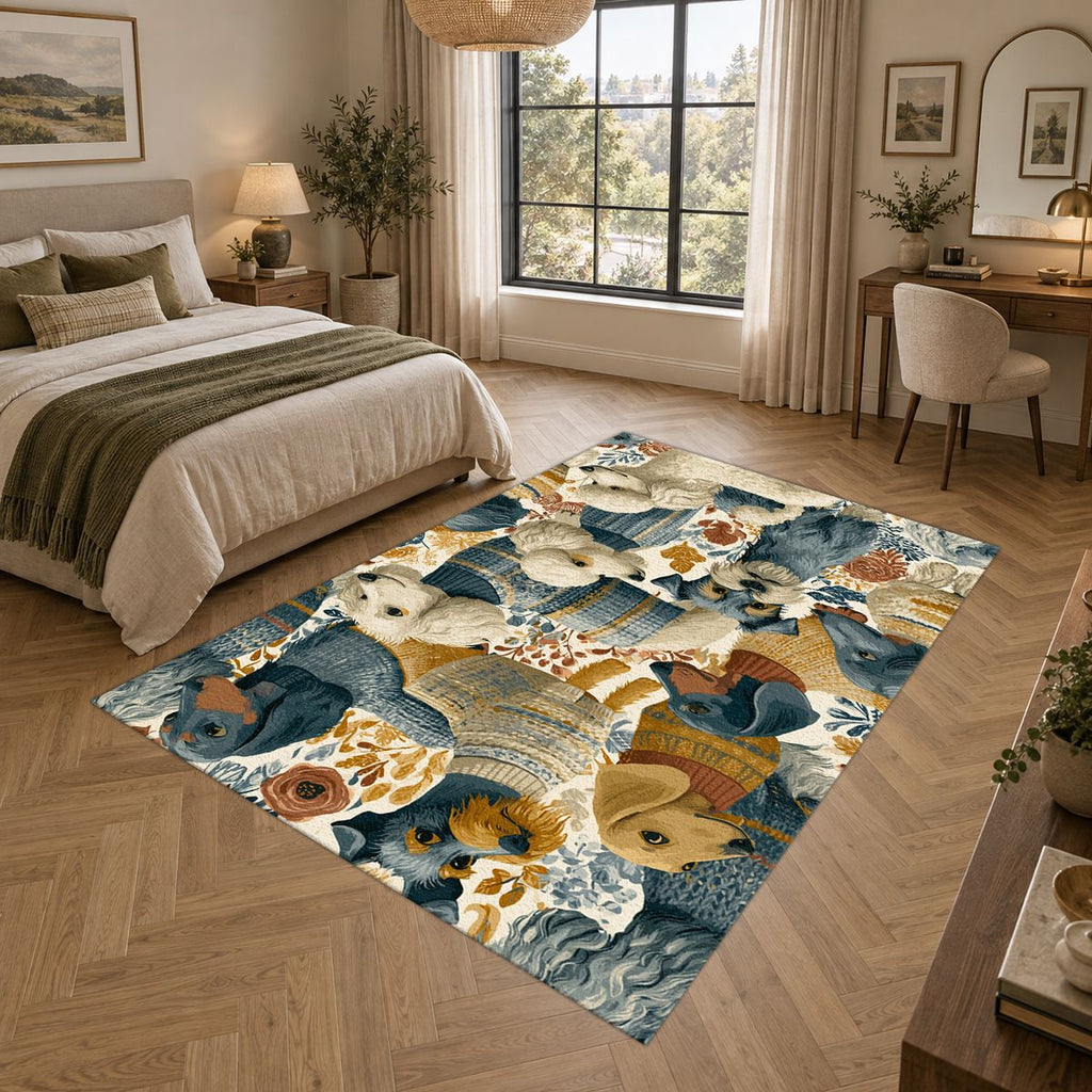 Cozy Dogs in Sweaters Pattern printed area rug