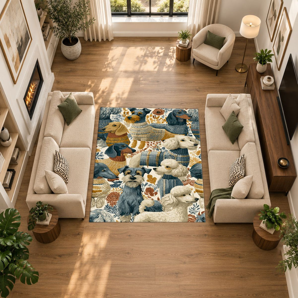 Cozy Dogs in Sweaters Pattern printed area rug