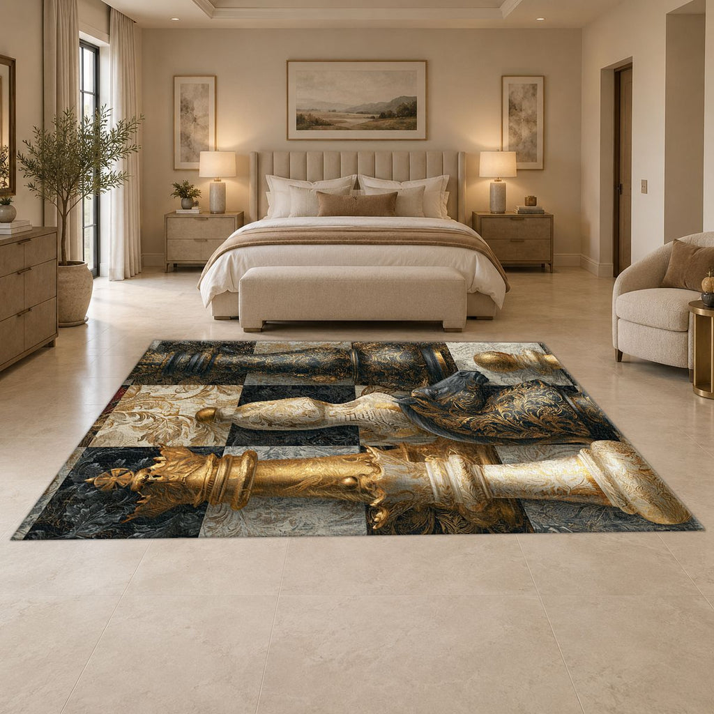 Gold Chess Board Collage printed area rug