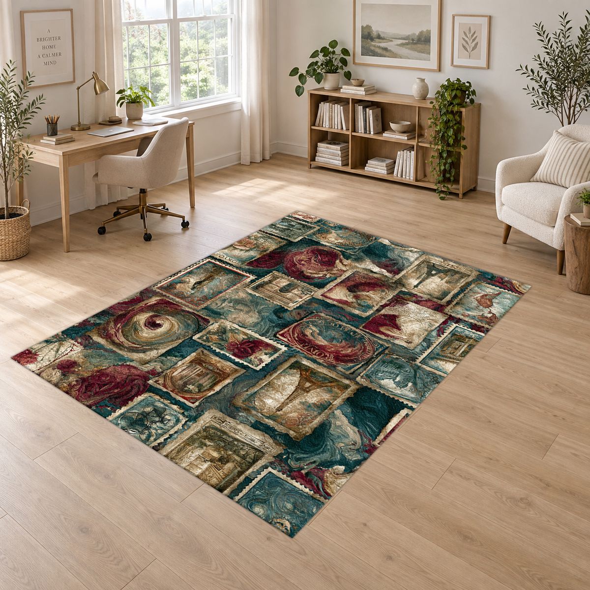Vintage Travel Postage Stamps printed area rug
