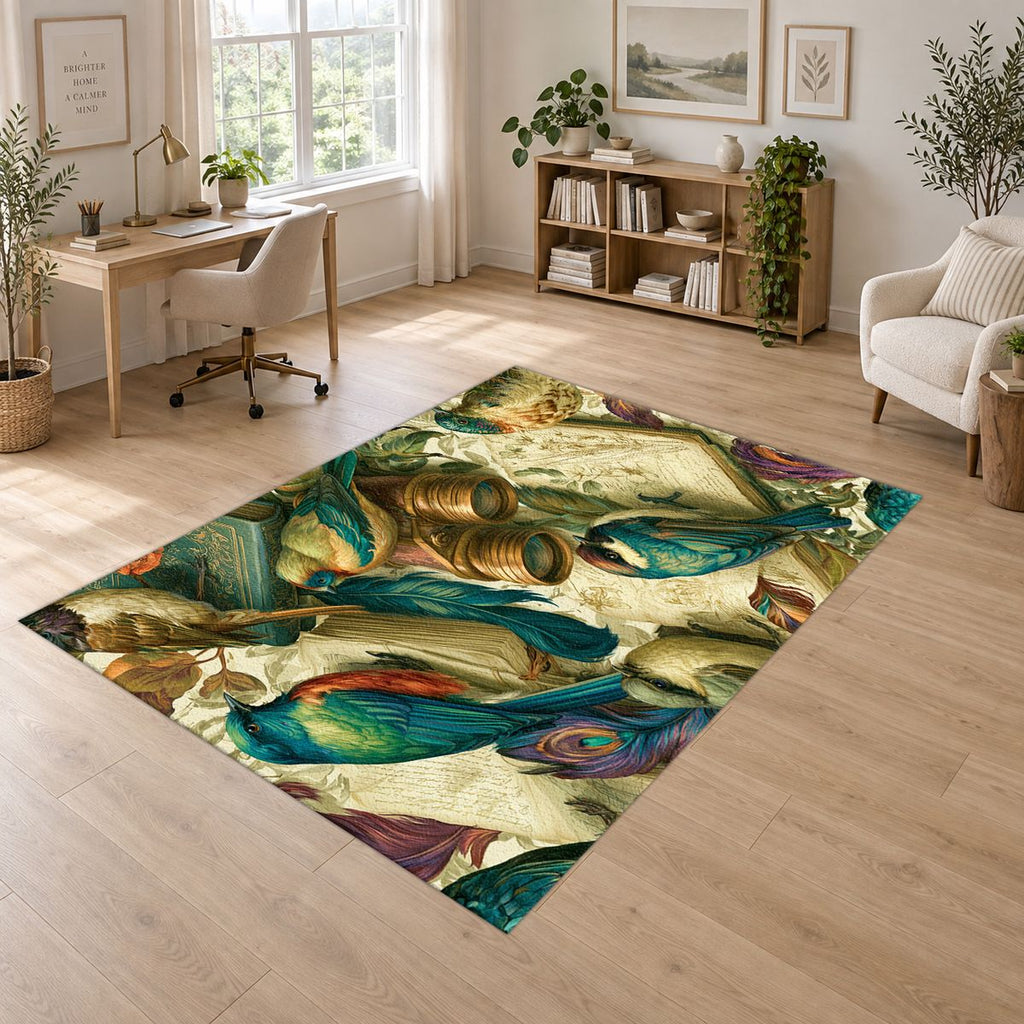 Vintage Kingfisher Birds printed area rug