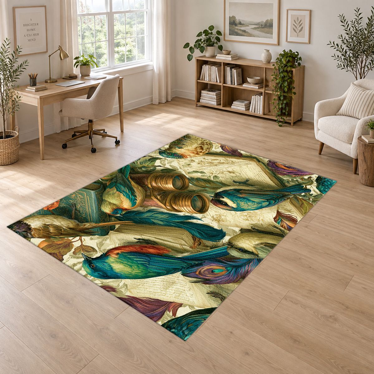 Vintage Kingfisher Birds printed area rug