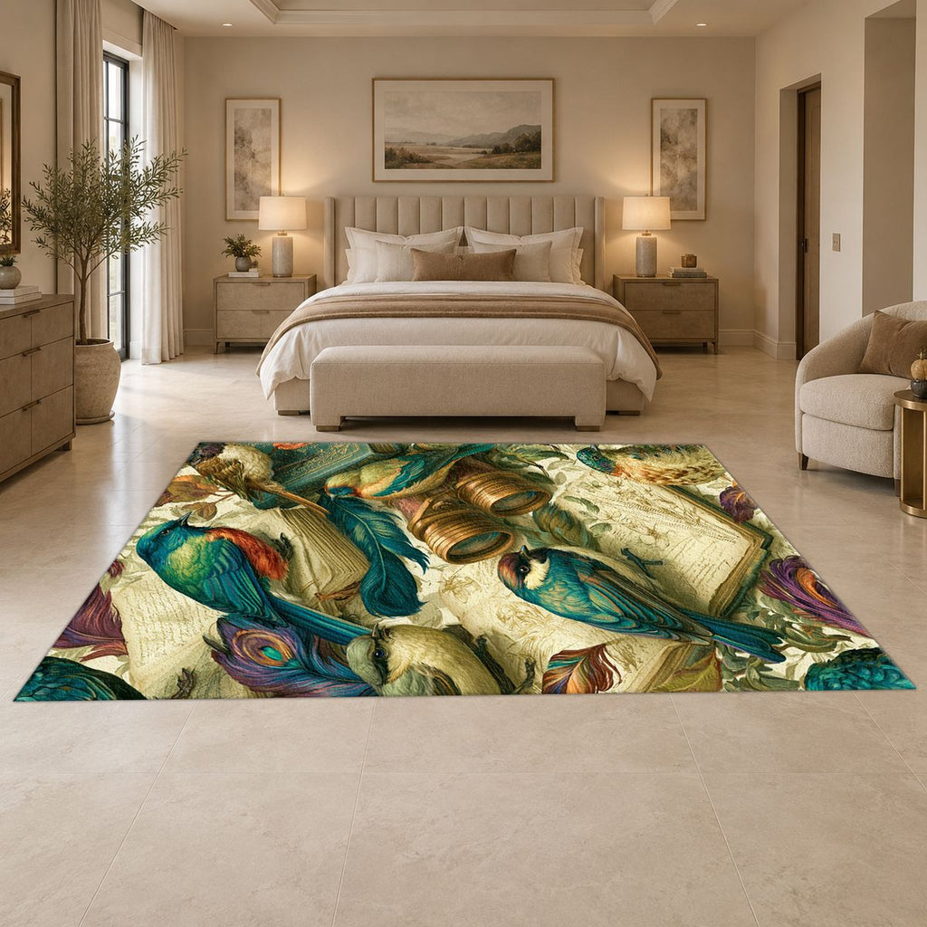 Vintage Kingfisher Birds printed area rug