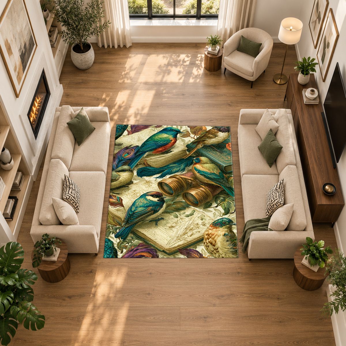Vintage Kingfisher Birds printed area rug