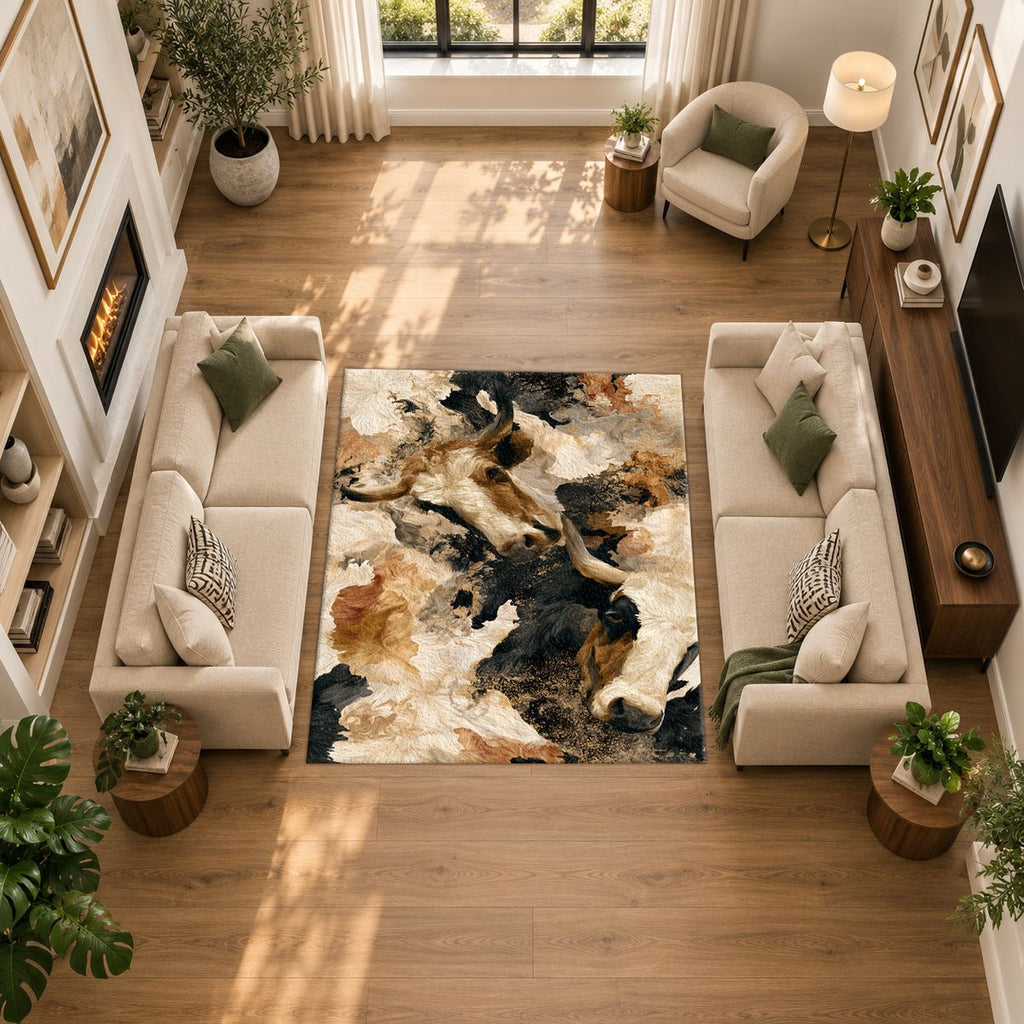 Black and Cream Bull Abstract printed area rug