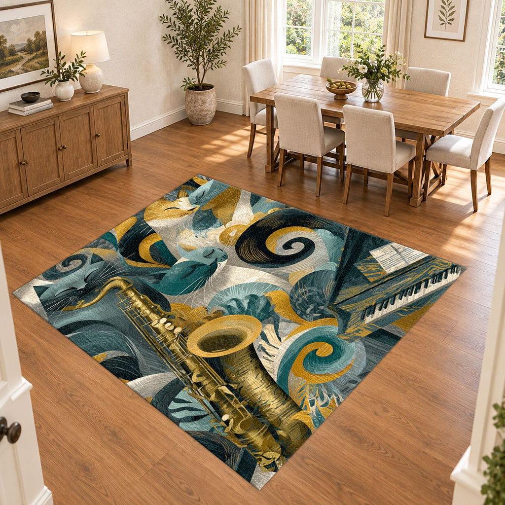Jazz Music Instruments Abstract printed area rug