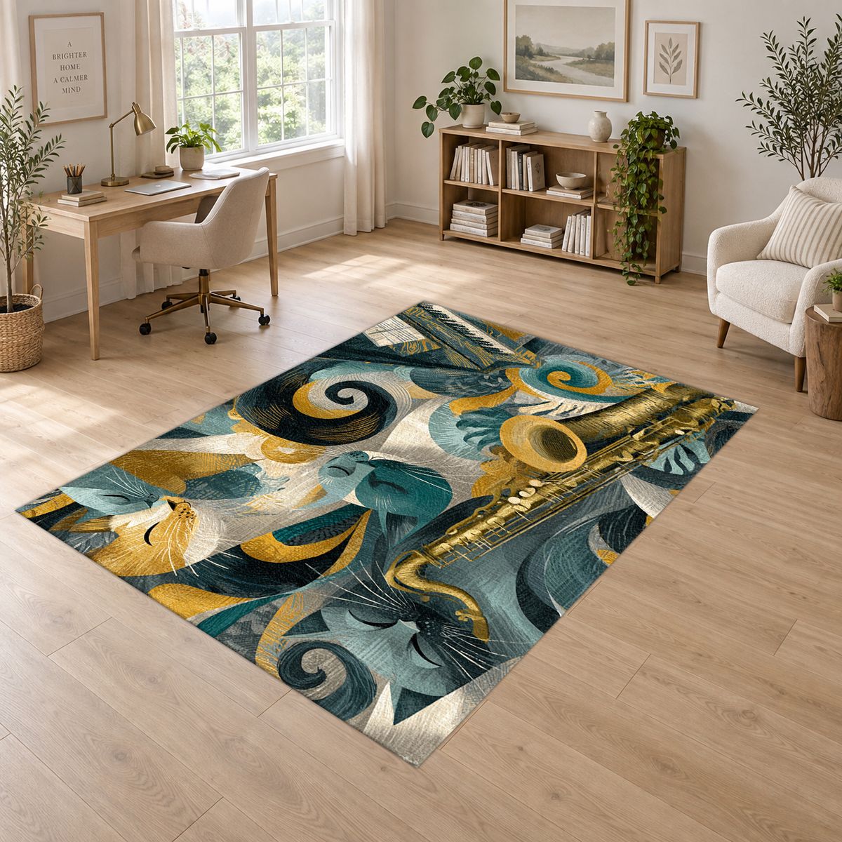 Jazz Music Instruments Abstract printed area rug