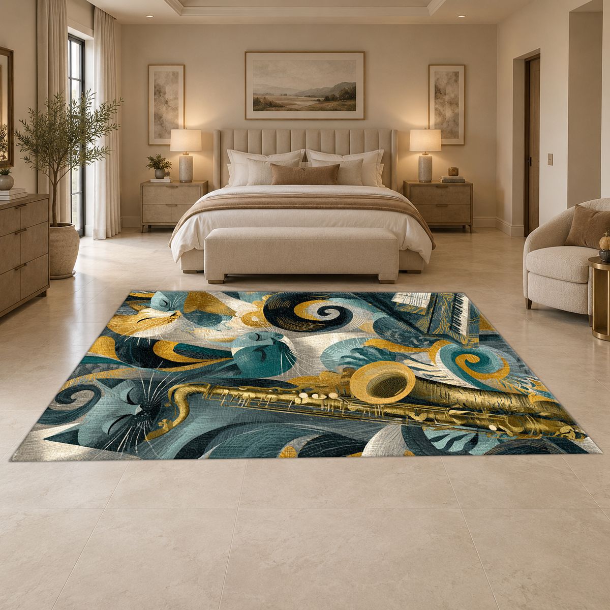 Jazz Music Instruments Abstract printed area rug