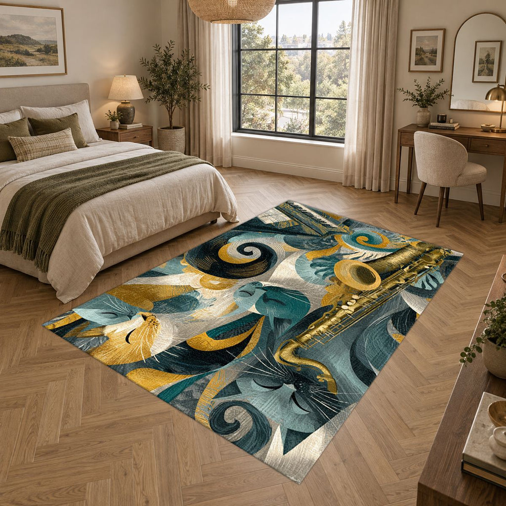 Jazz Music Instruments Abstract printed area rug
