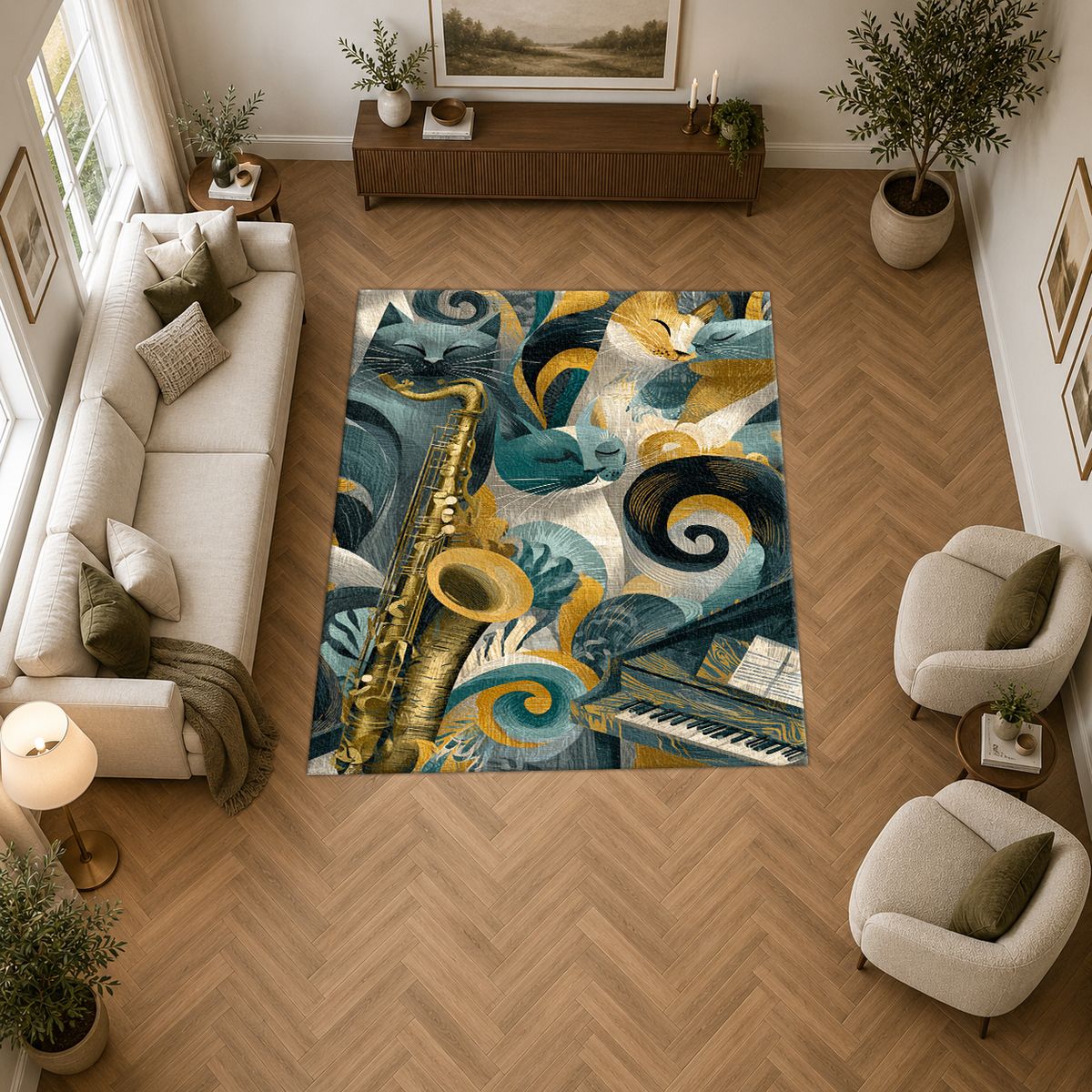 Jazz Music Instruments Abstract printed area rug