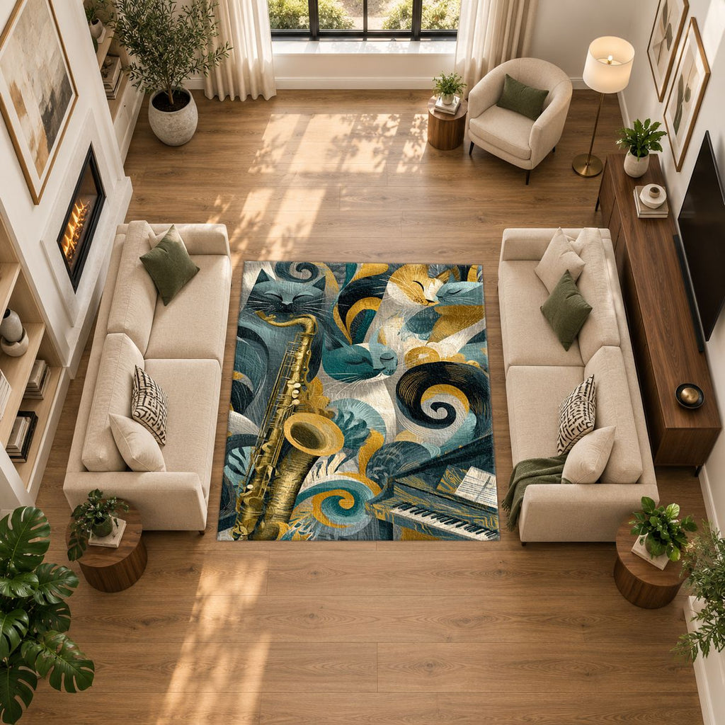 Jazz Music Instruments Abstract printed area rug