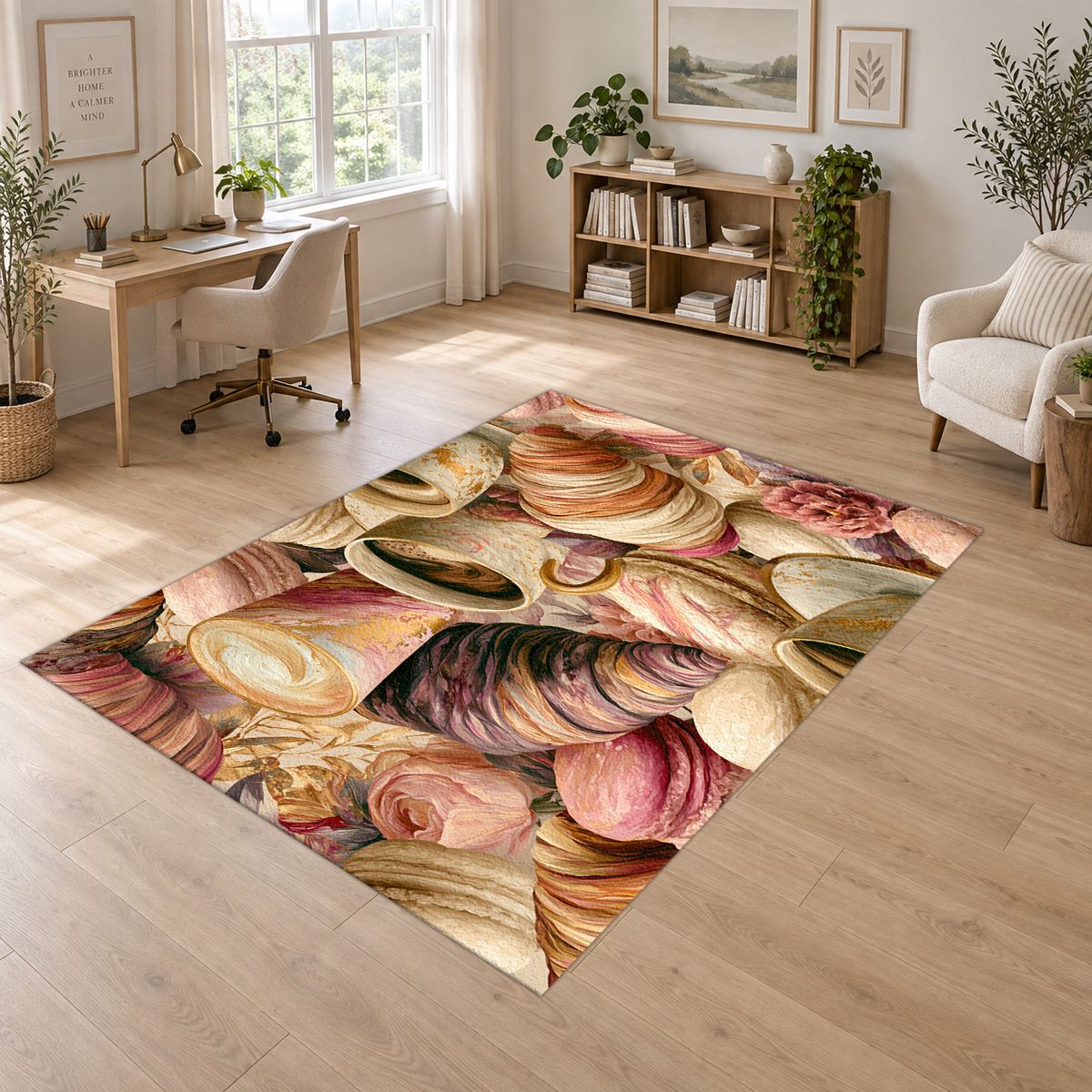 Croissant and Coffee Café Pattern printed area rug