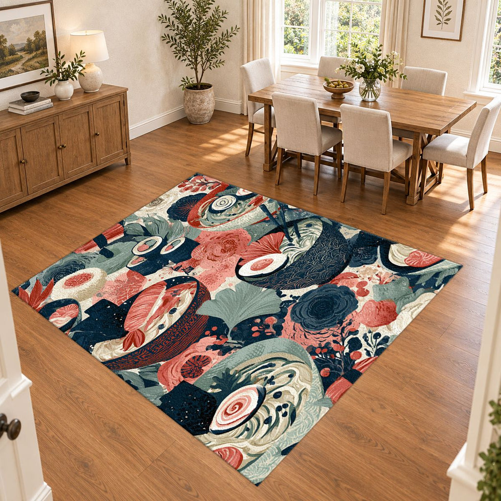 Japanese Food Bowls Pattern printed area rug