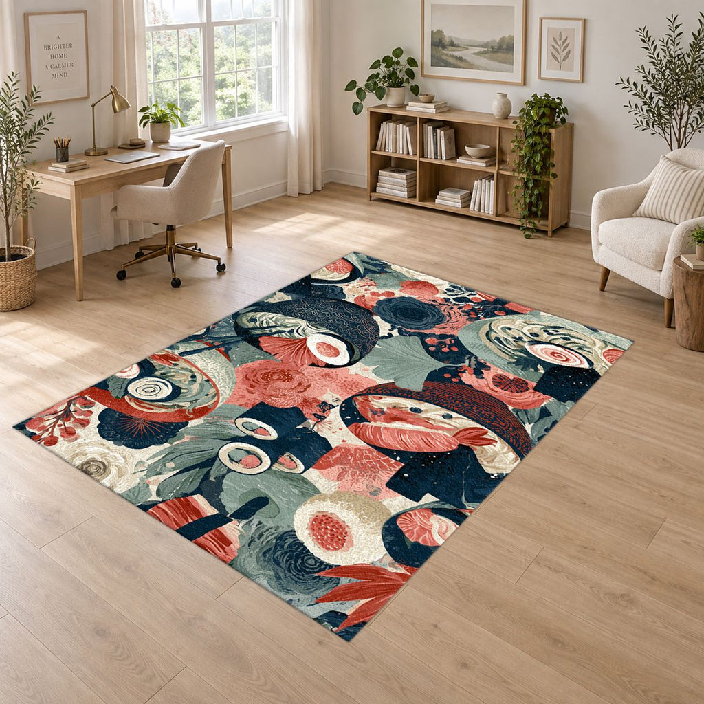 Japanese Food Bowls Pattern printed area rug