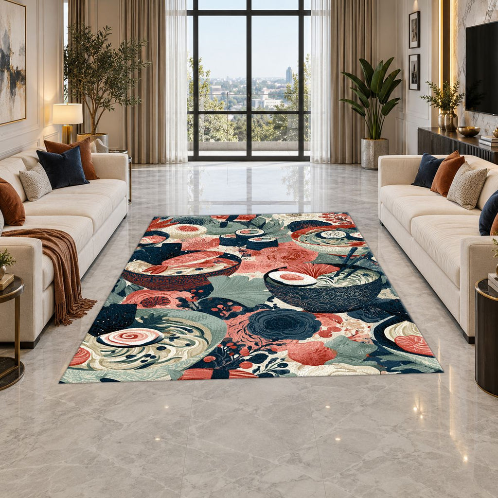 Japanese Food Bowls Pattern printed area rug