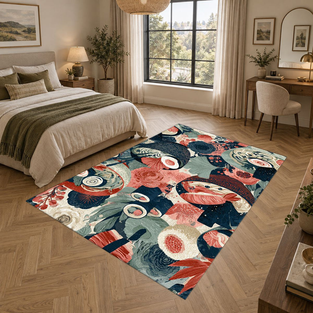Japanese Food Bowls Pattern printed area rug