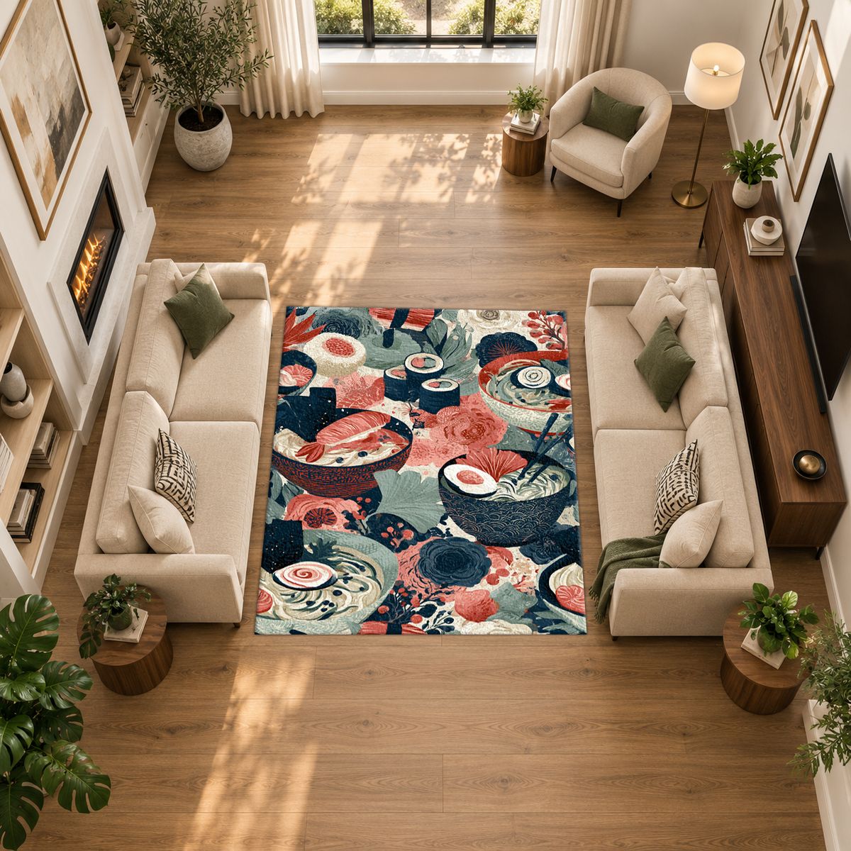 Japanese Food Bowls Pattern printed area rug