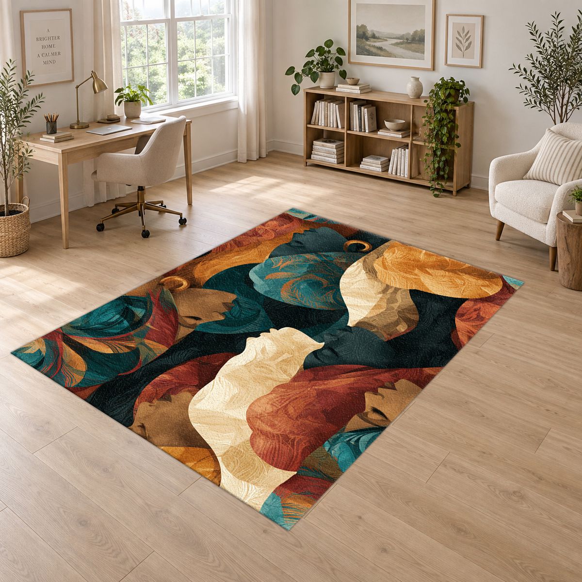 Women in Head Wraps Abstract printed area rug
