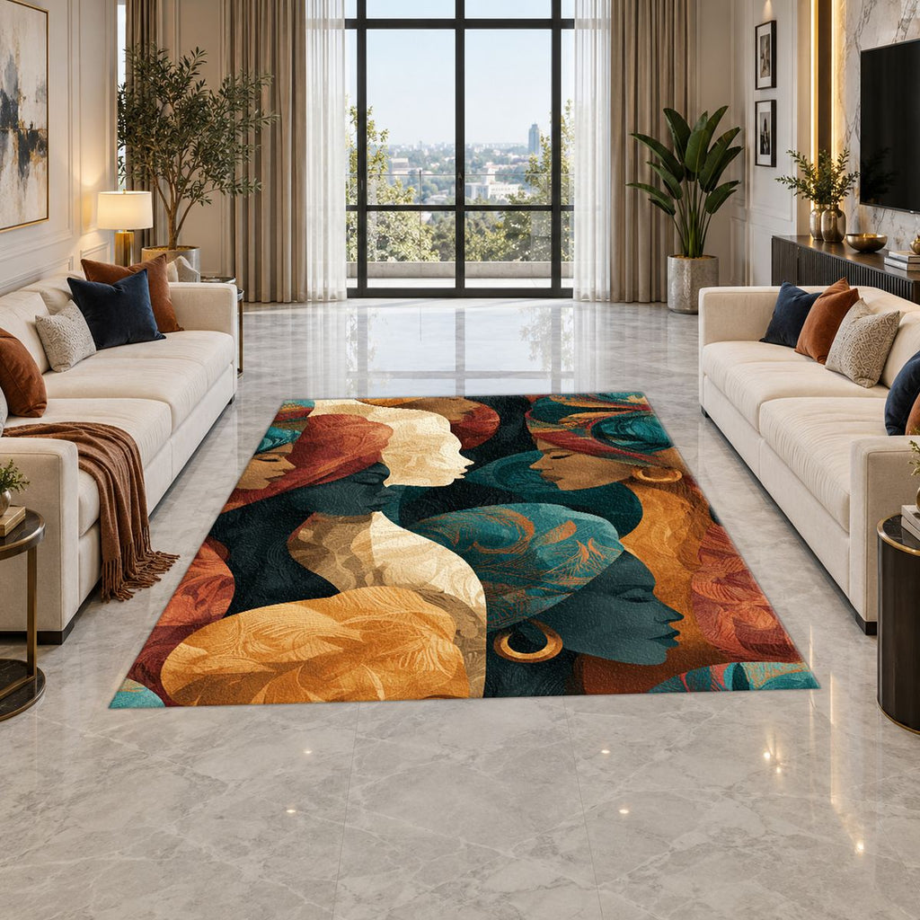 Women in Head Wraps Abstract printed area rug