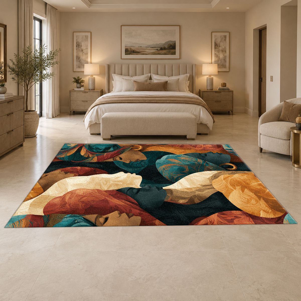 Women in Head Wraps Abstract printed area rug