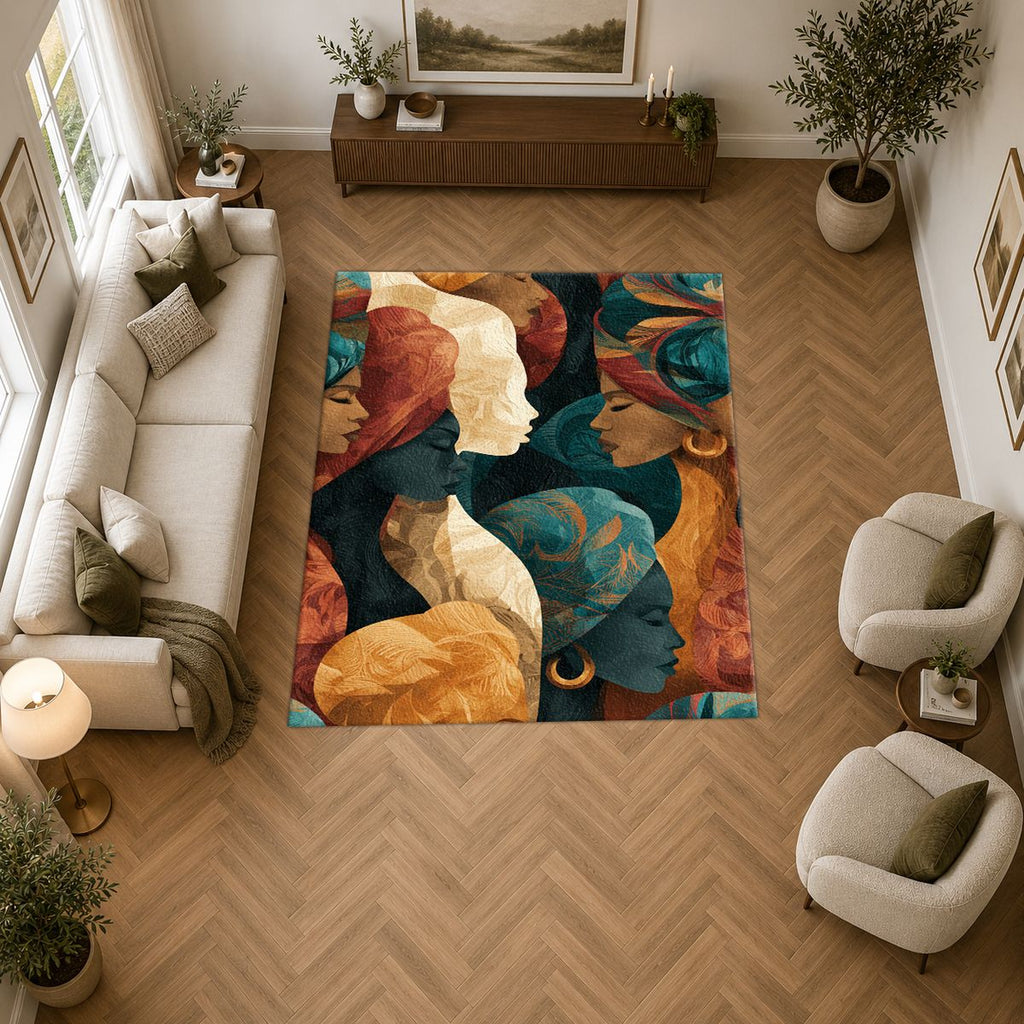 Women in Head Wraps Abstract printed area rug