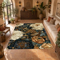 Peony Honeycomb Floral Dark printed area rug