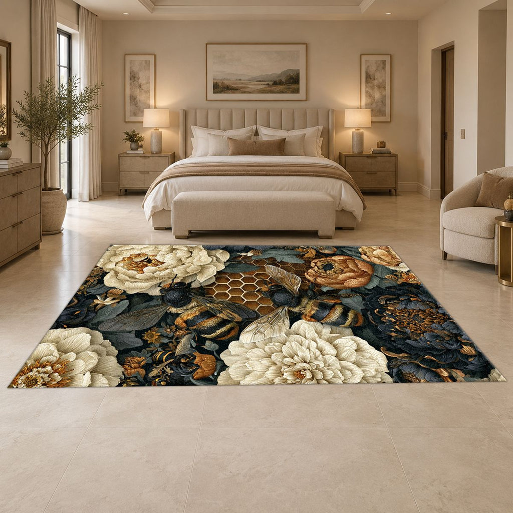 Peony Honeycomb Floral Dark printed area rug