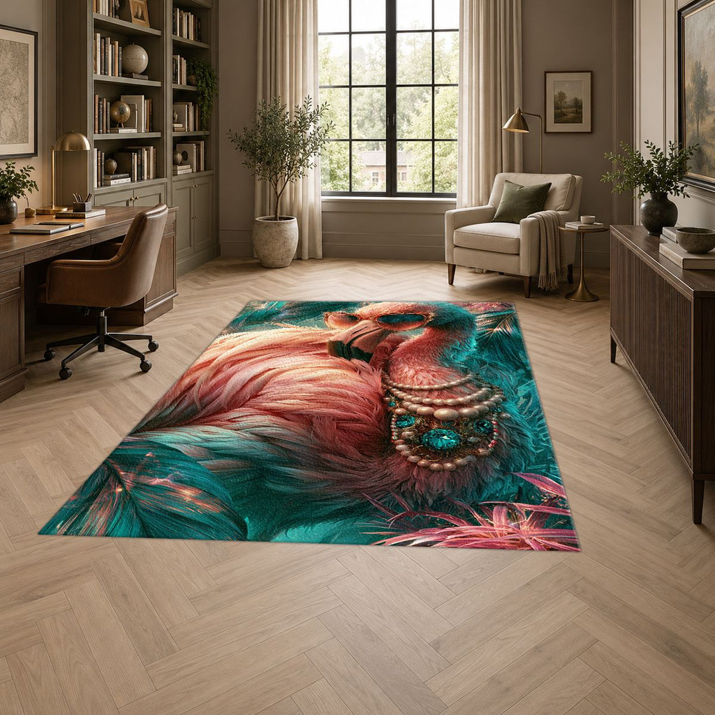 Glamorous Pink Flamingo with Pearls printed area rug