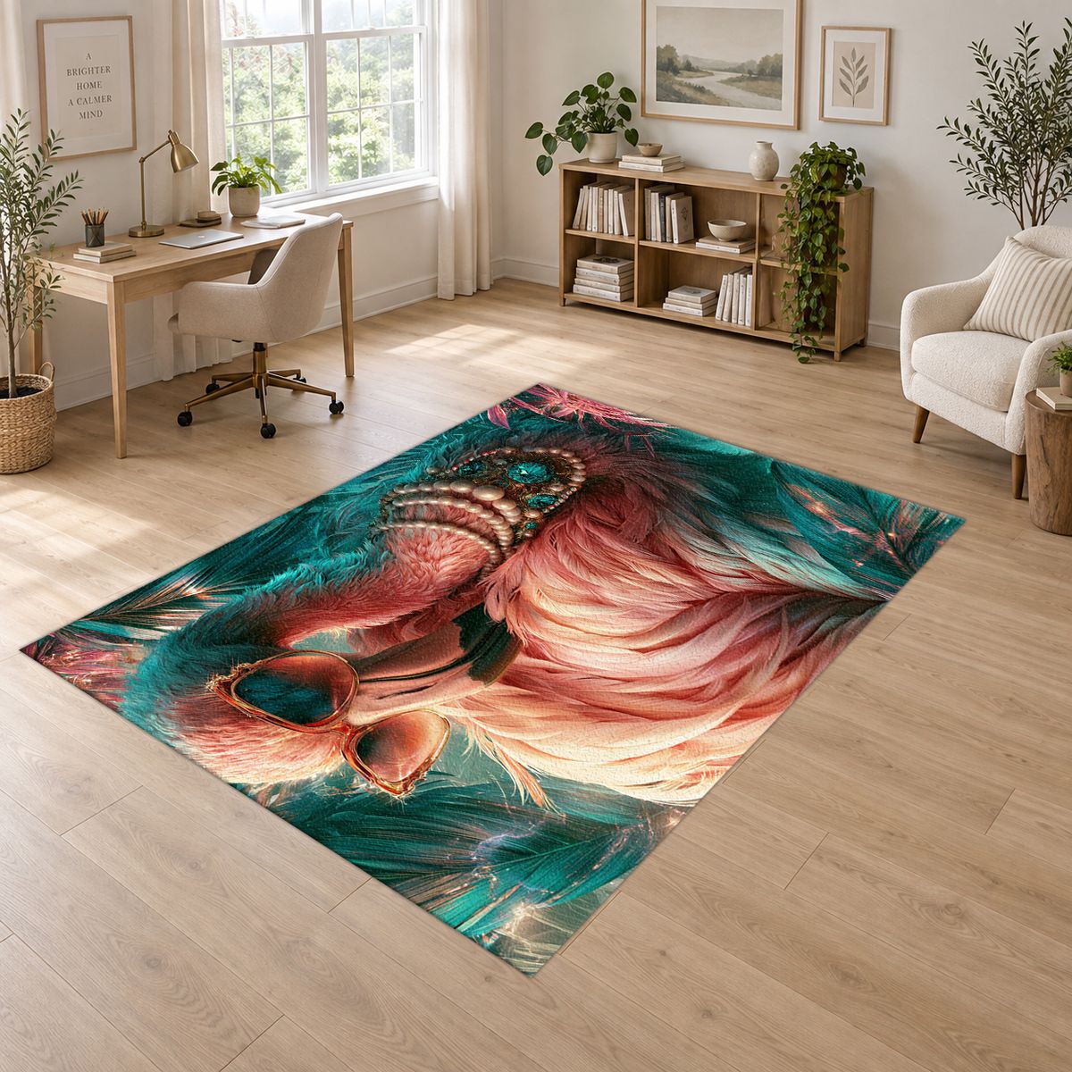 Glamorous Pink Flamingo with Pearls printed area rug
