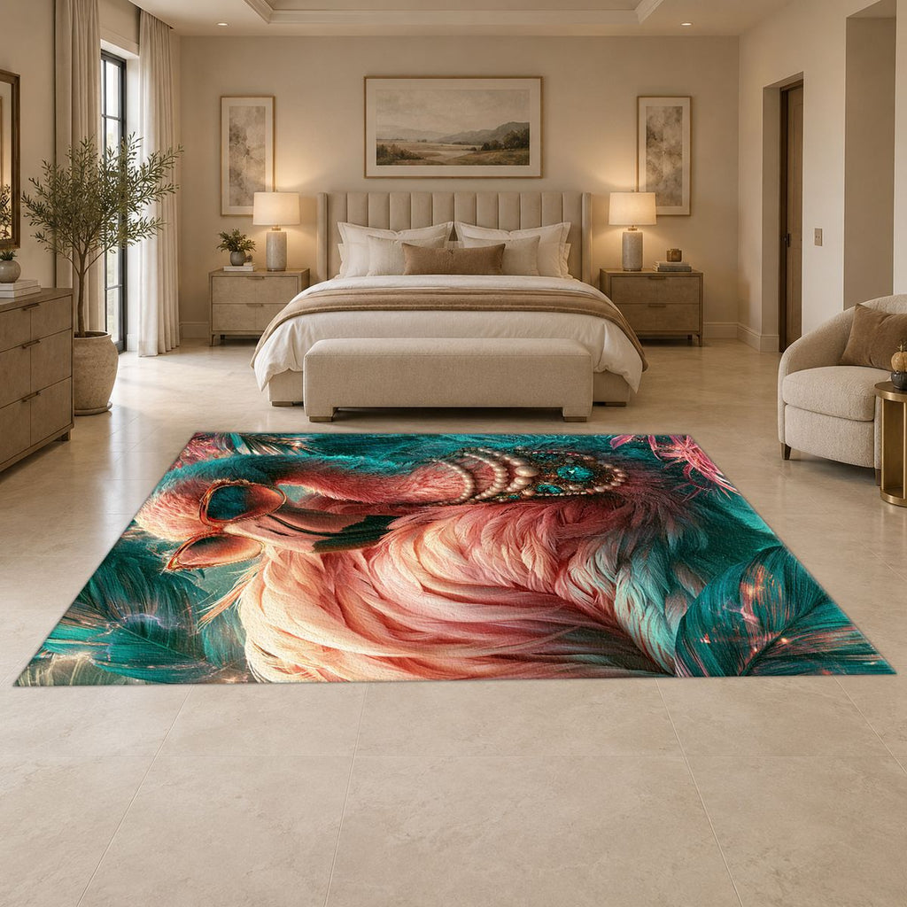 Glamorous Pink Flamingo with Pearls printed area rug
