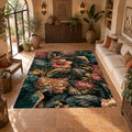 Leopards in Dark Floral Jungle printed area rug