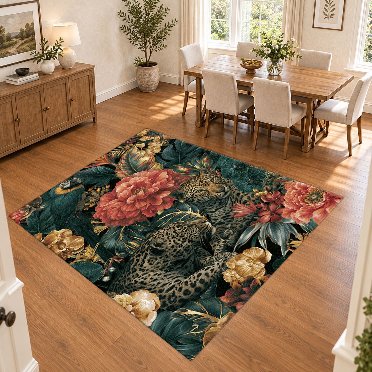 Hidden Leopard Pink Peony Garden printed area rug