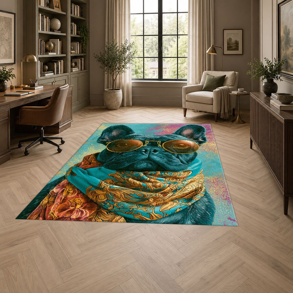 French Bulldog in Sunglasses printed area rug
