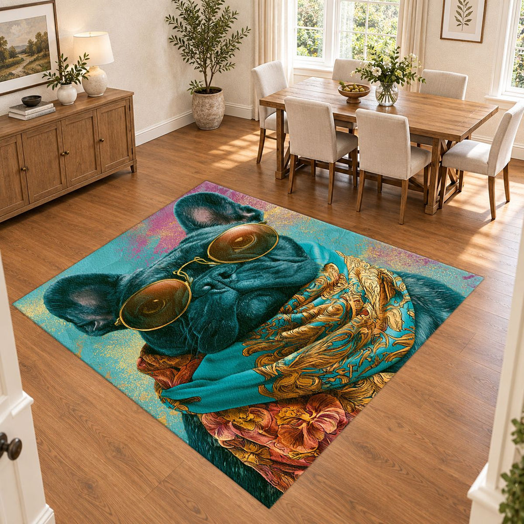 French Bulldog in Sunglasses printed area rug