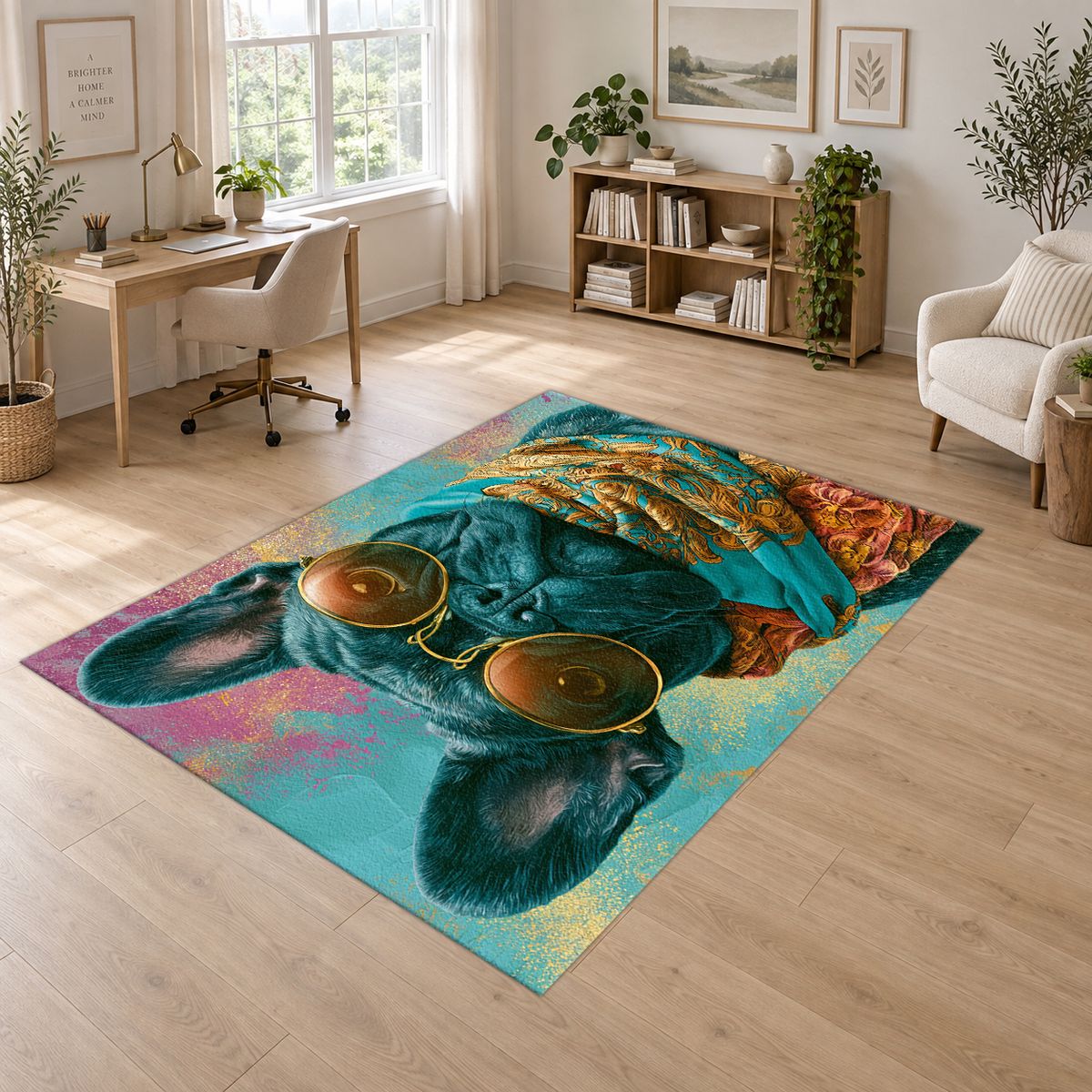 French Bulldog in Sunglasses printed area rug