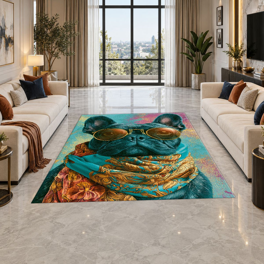 French Bulldog in Sunglasses printed area rug
