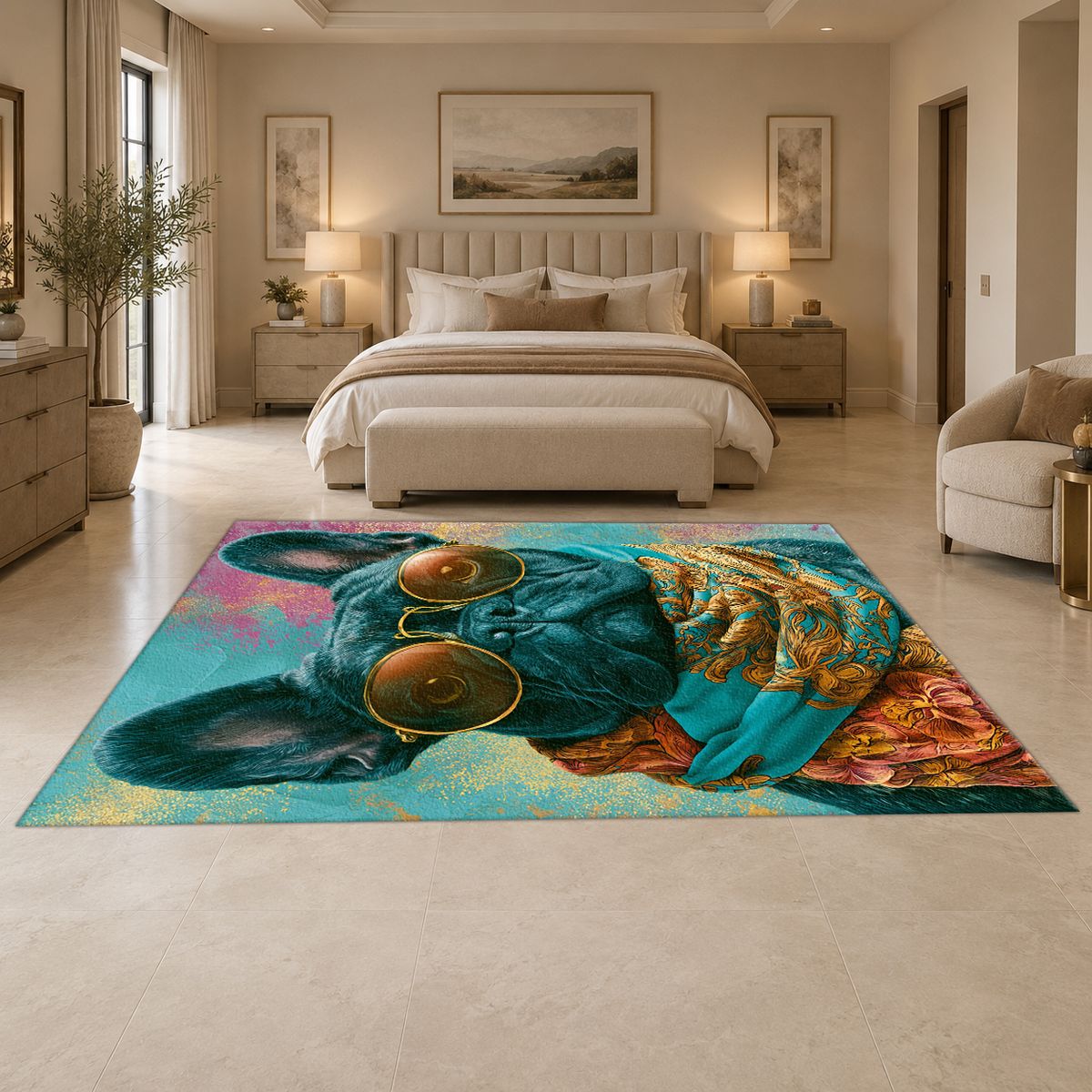 French Bulldog in Sunglasses printed area rug