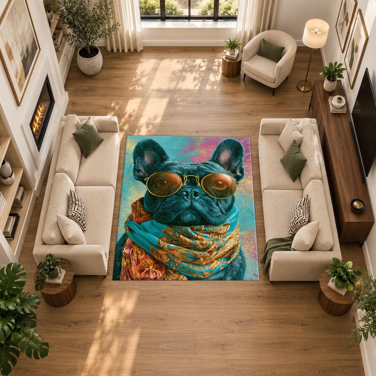 French Bulldog in Sunglasses printed area rug