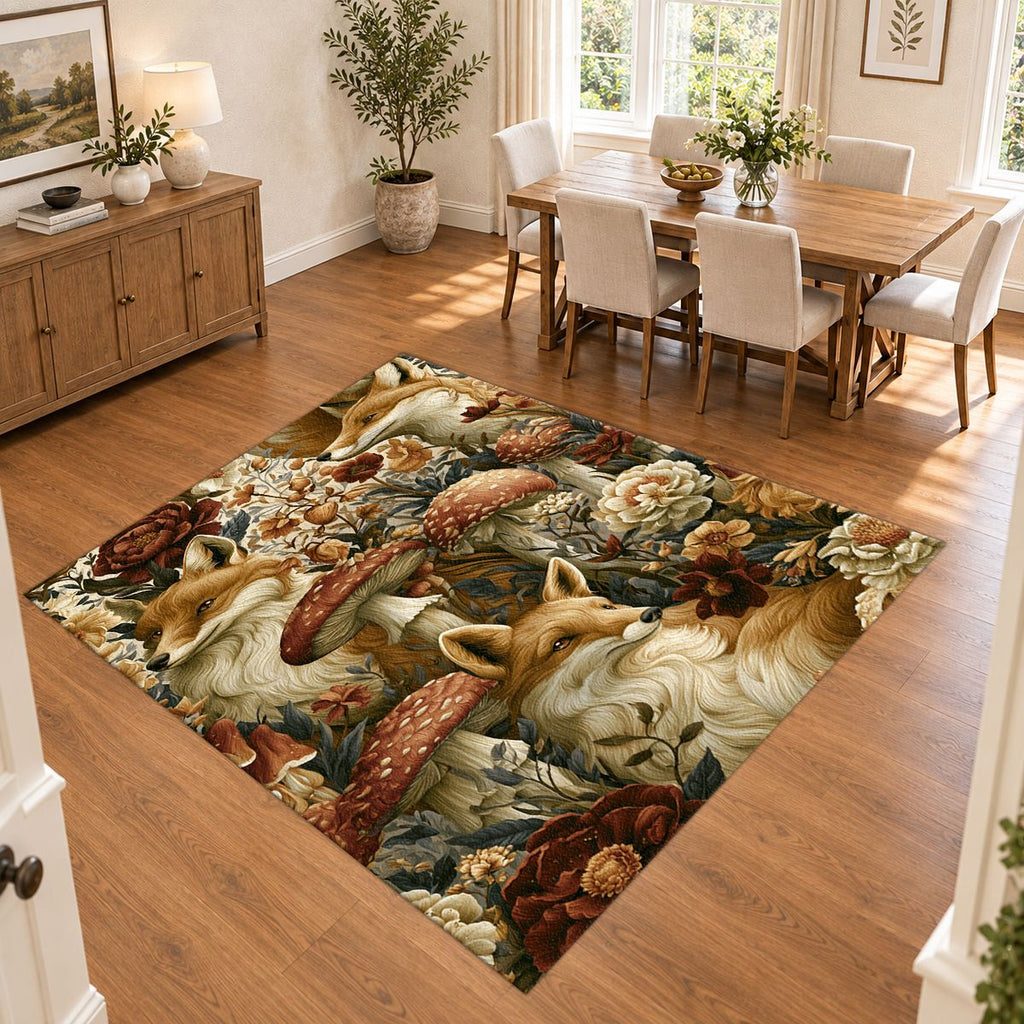 Fox and Mushroom Forest printed area rug