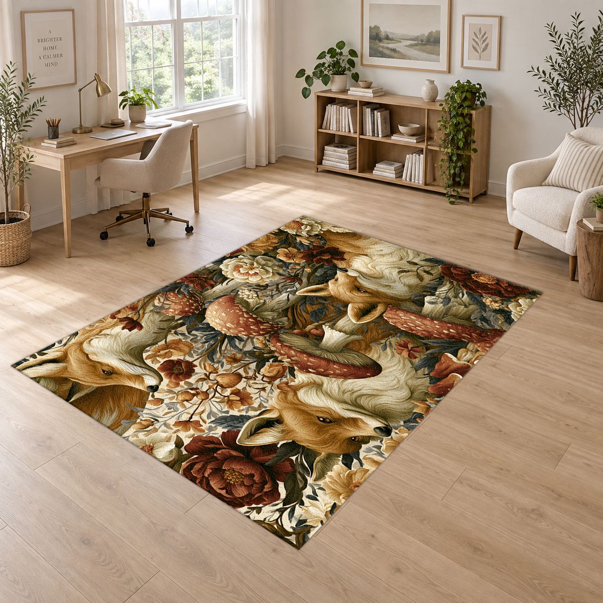 Fox and Mushroom Forest printed area rug