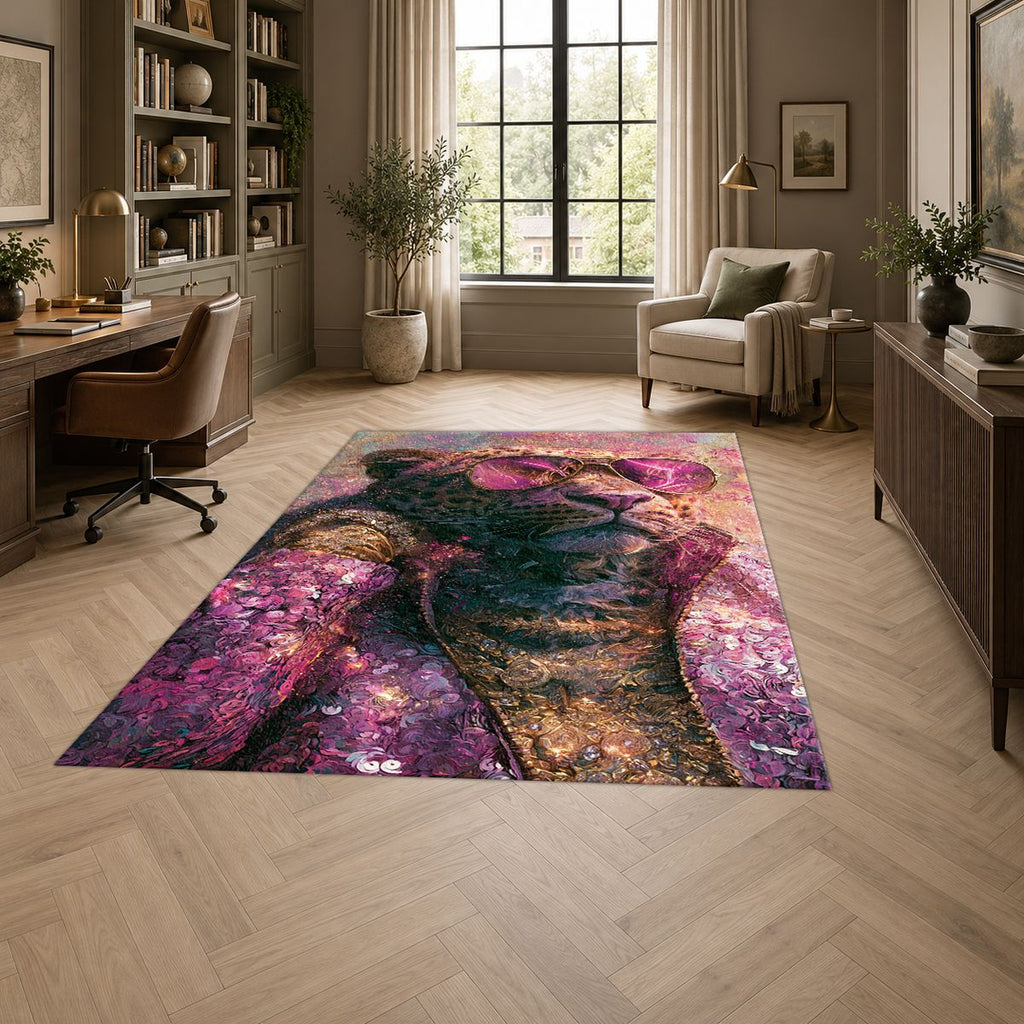 Fashion Leopard in Pink Sunglasses printed area rug
