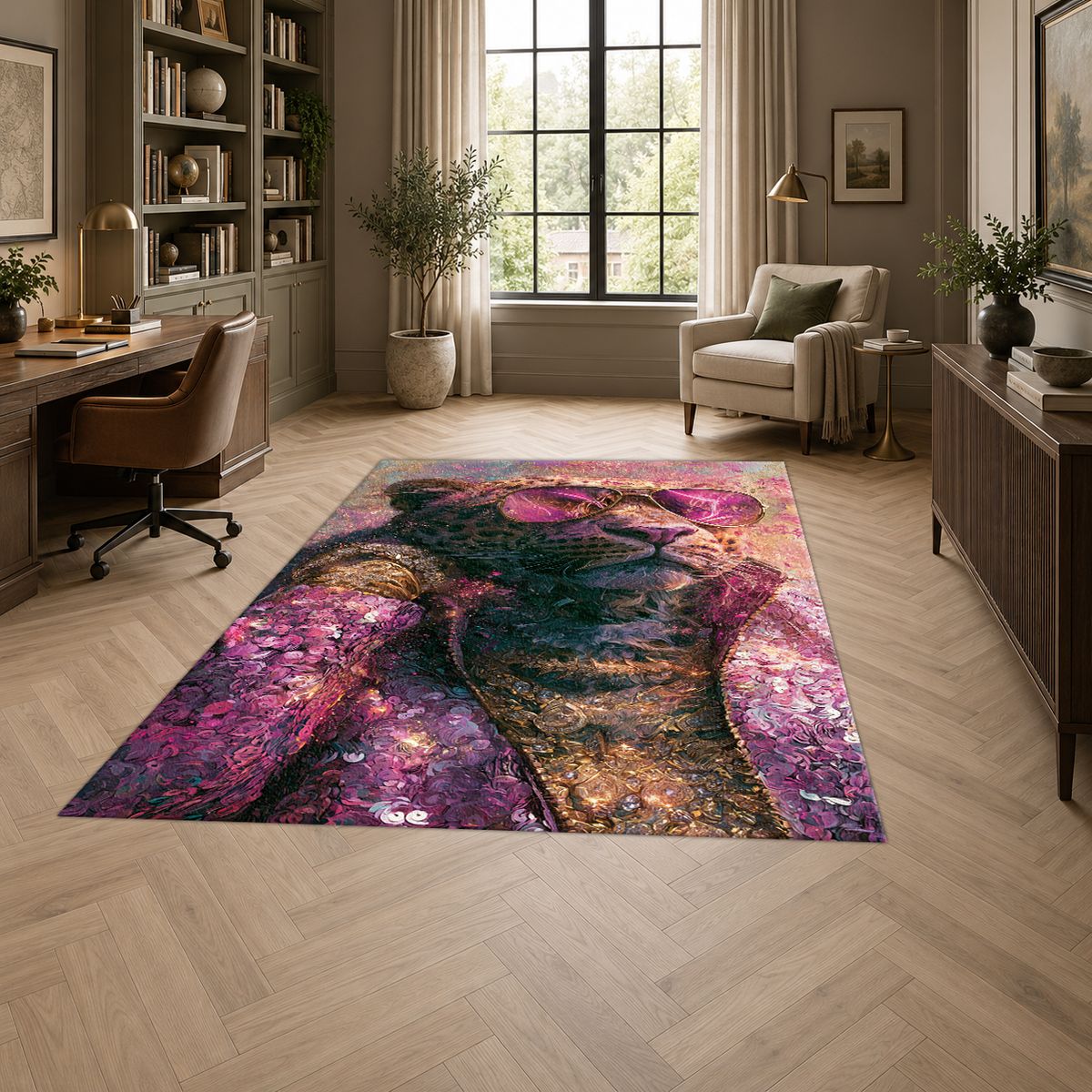 Fashion Leopard in Pink Sunglasses printed area rug