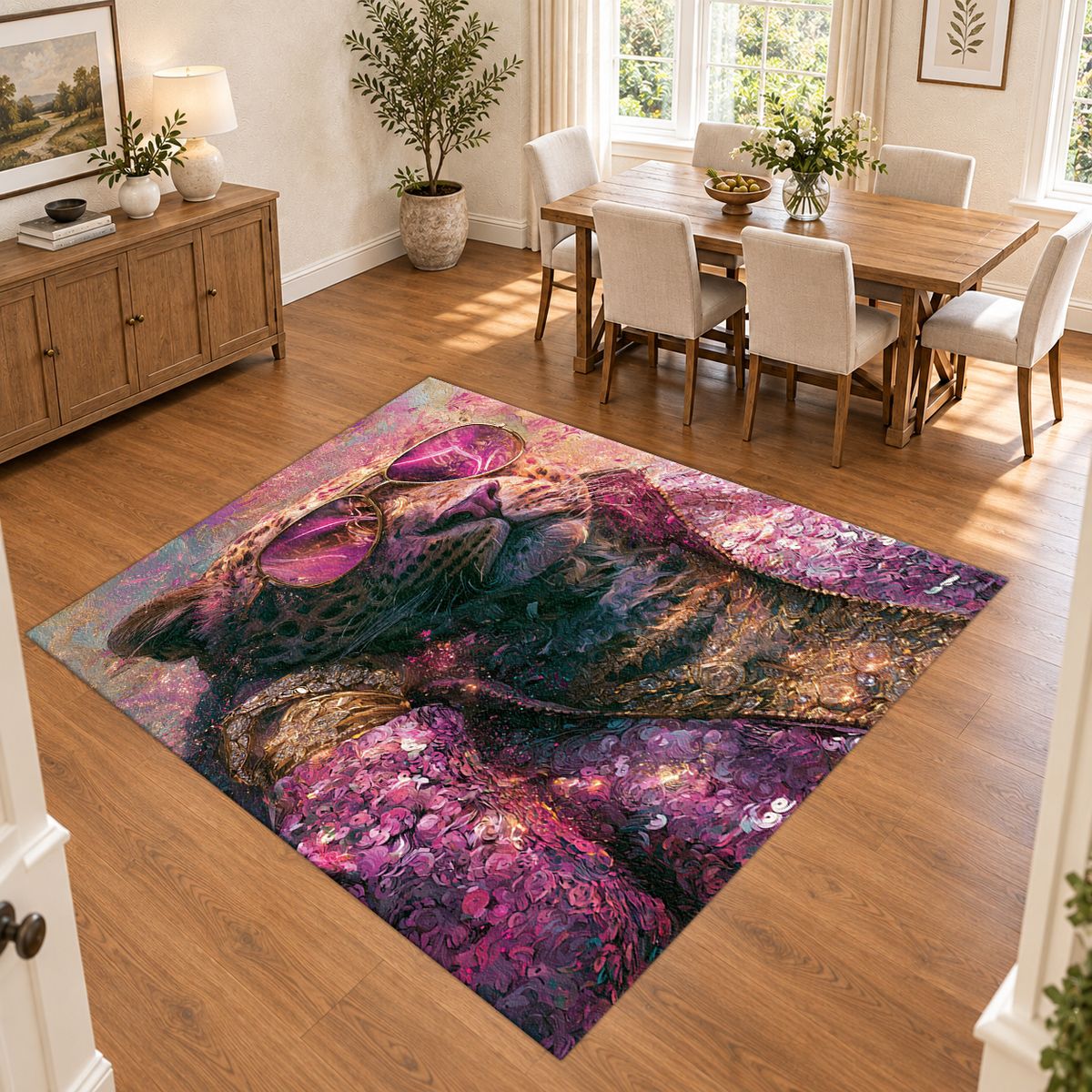 Fashion Leopard in Pink Sunglasses printed area rug