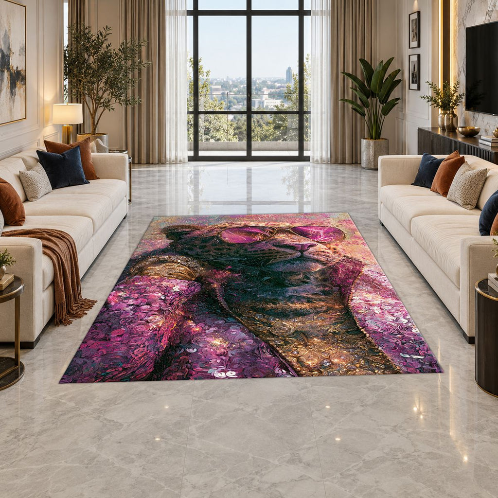 Fashion Leopard in Pink Sunglasses printed area rug