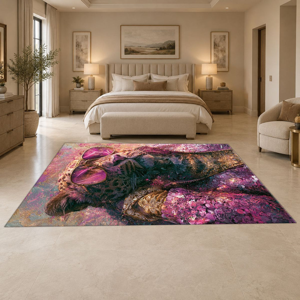 Fashion Leopard in Pink Sunglasses printed area rug