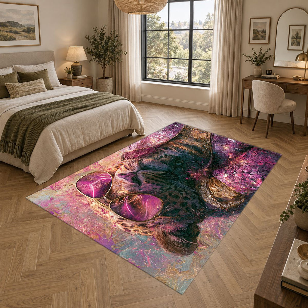 Fashion Leopard in Pink Sunglasses printed area rug