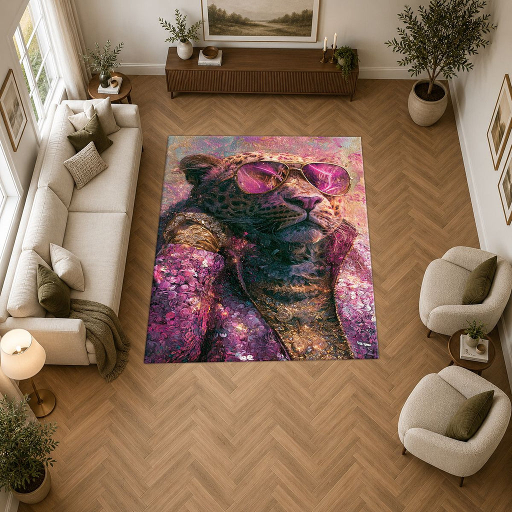 Fashion Leopard in Pink Sunglasses printed area rug