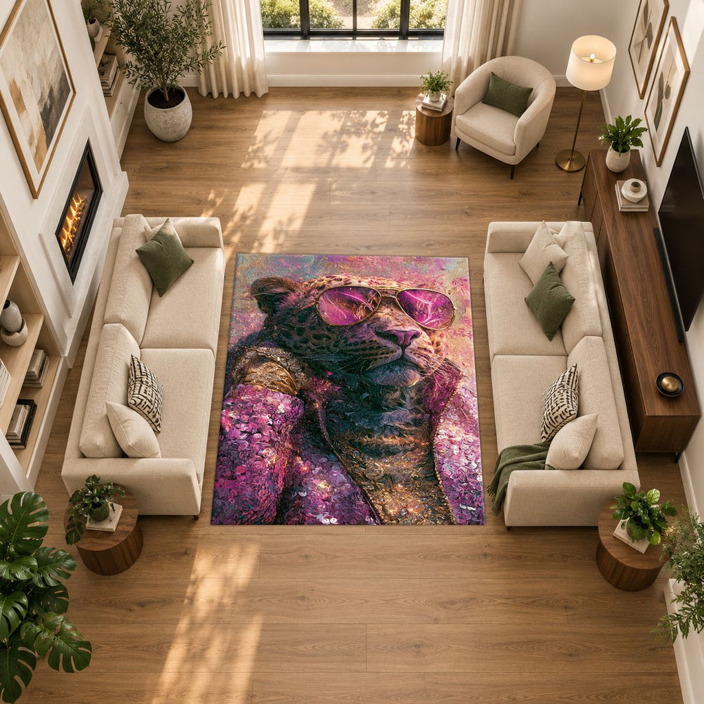 Fashion Leopard in Pink Sunglasses printed area rug