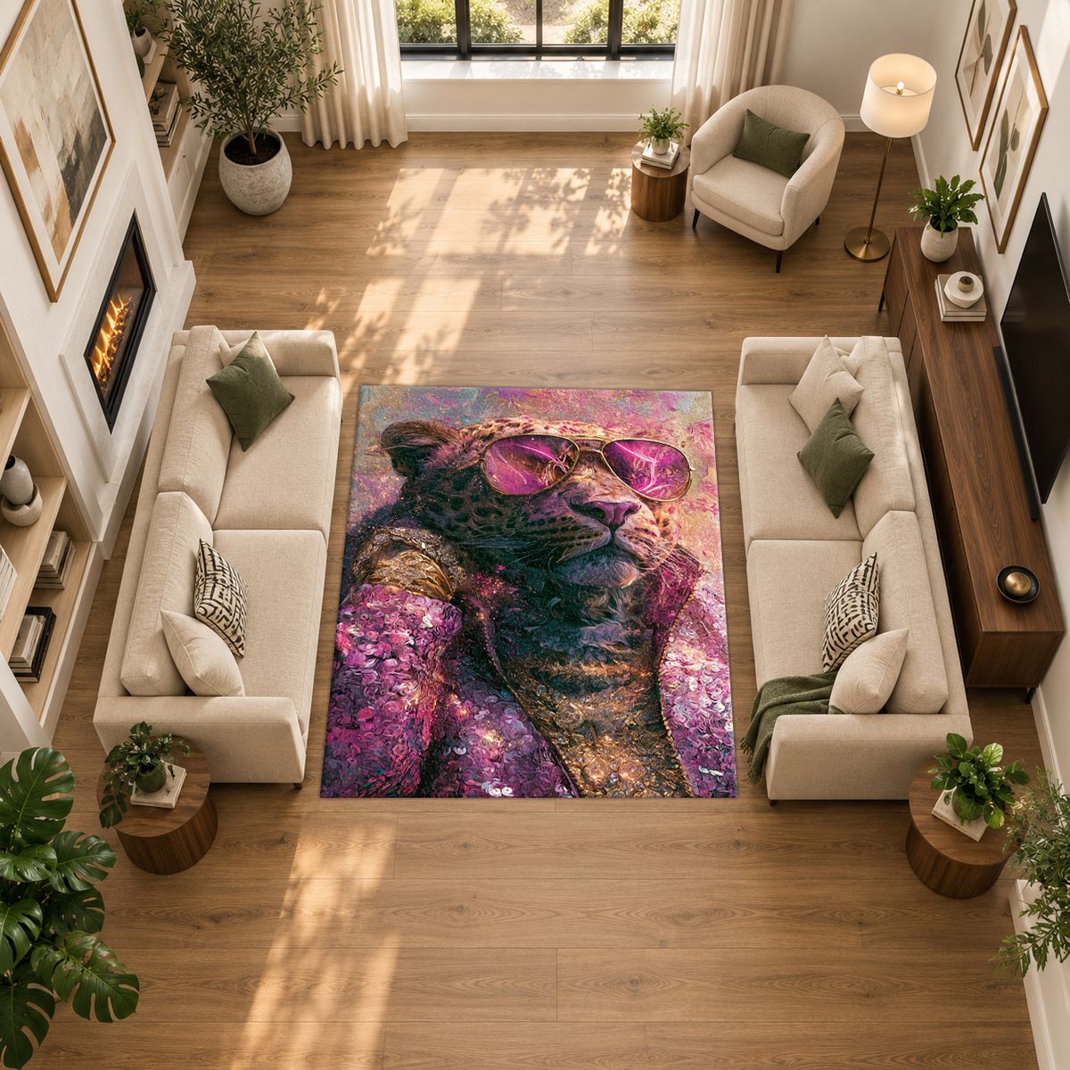 Fashion Leopard in Pink Sunglasses printed area rug