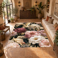 Pink Peony and Heron Floral printed area rug